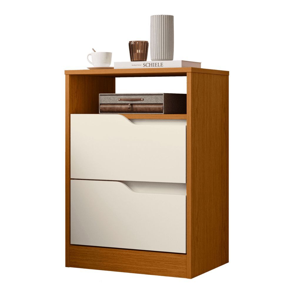 Mesa de Cabeceira Esparta 2 Gavetas MDP Moderno Cinamomo e Off White Albatroz Móveis 45CM