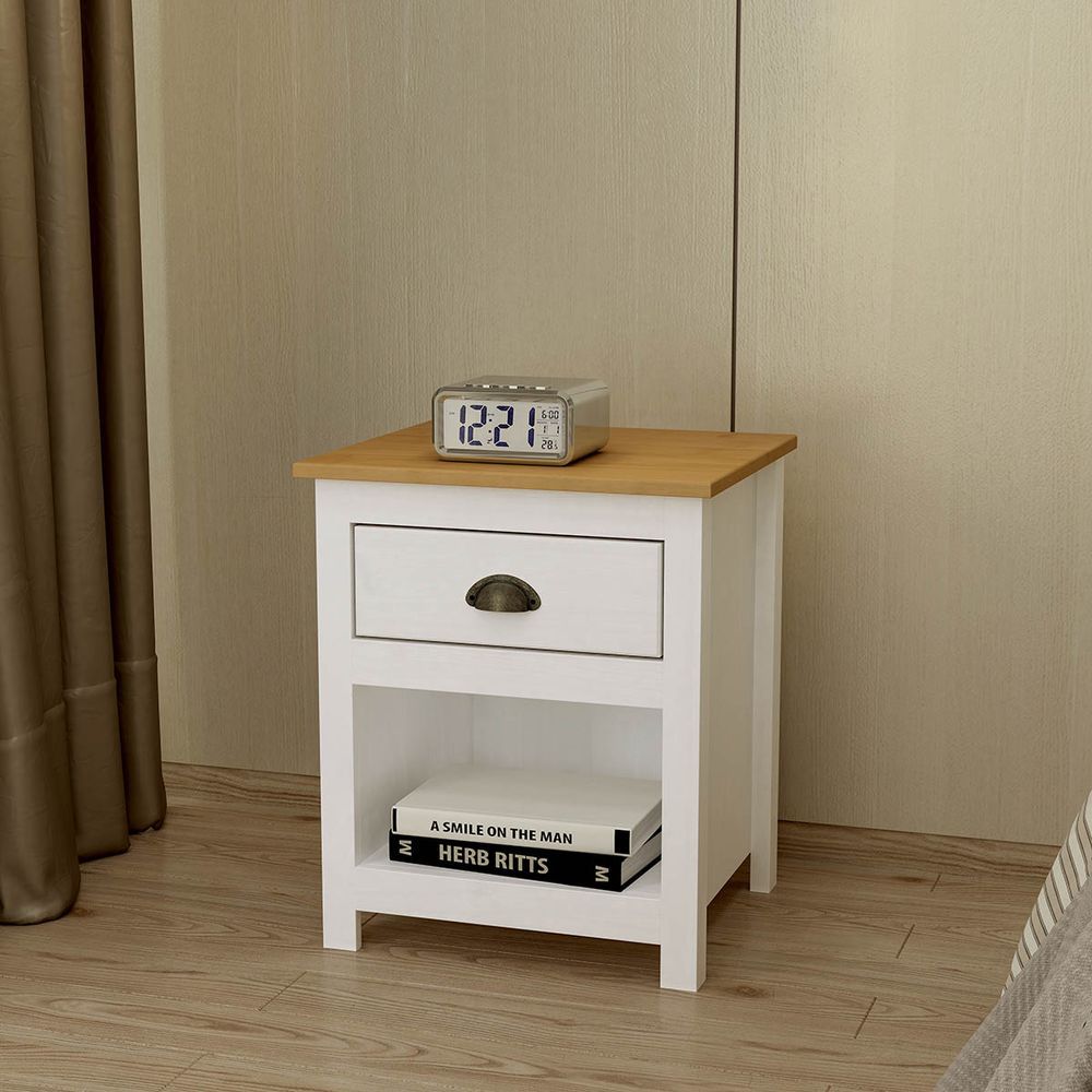Mesa de Cabeceira Topázio 1 Gaveta Madeira Maciça Moderno Branco-Freijó Finestra Móveis