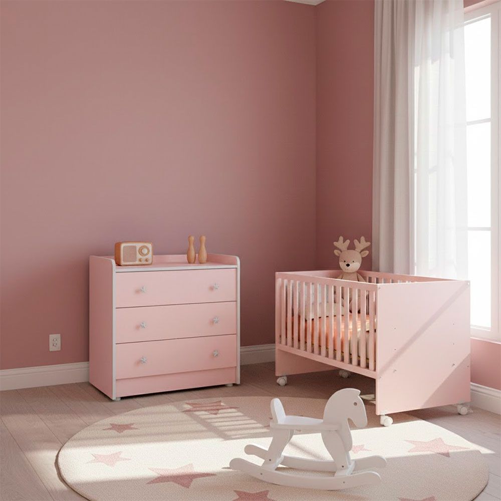 Mesa de Cabeceira Doce Sonho sem Porta 4 Gavetas MDP-MDF TAMANHO 80cm Rosa Qmovi