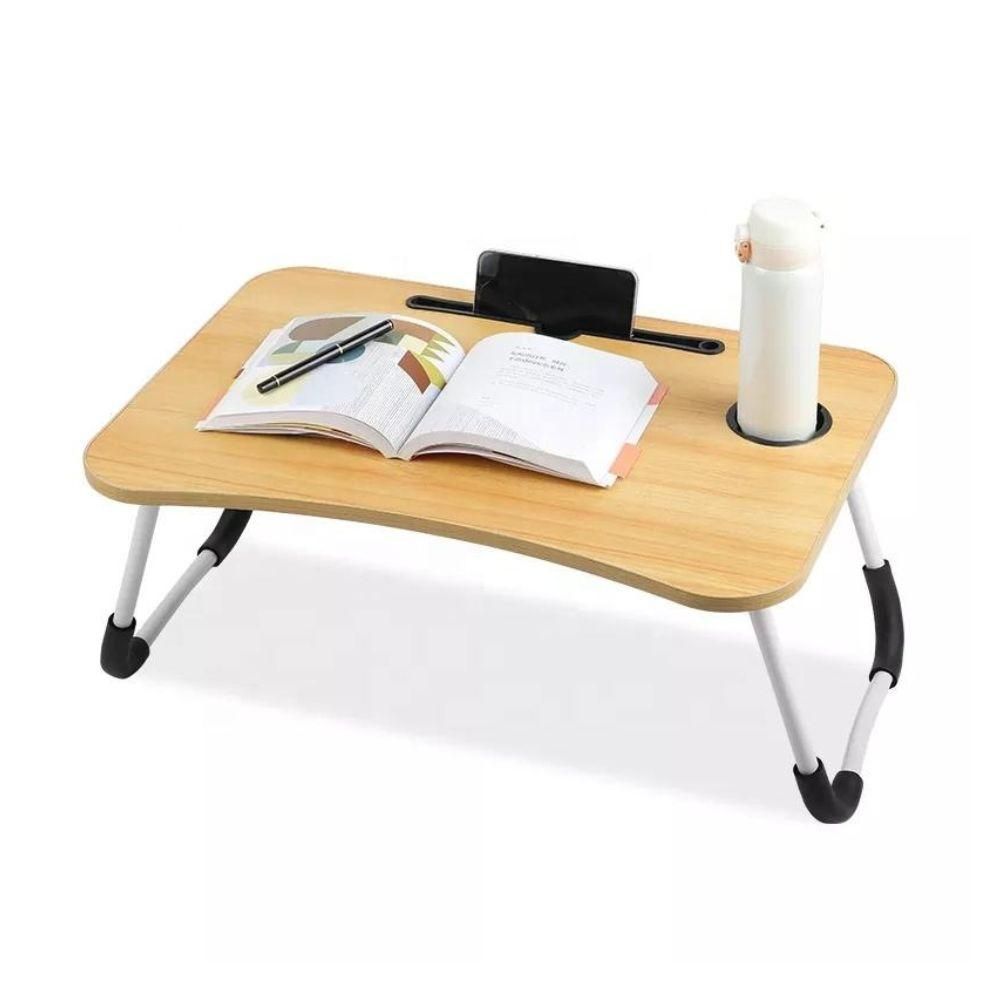 Mesa de Apoio Retangular Mesa Notebook Multiuso Dobravel Home Office Moderno sem Gavetas MDF-MDP 40CM Amadeirado Yeet
