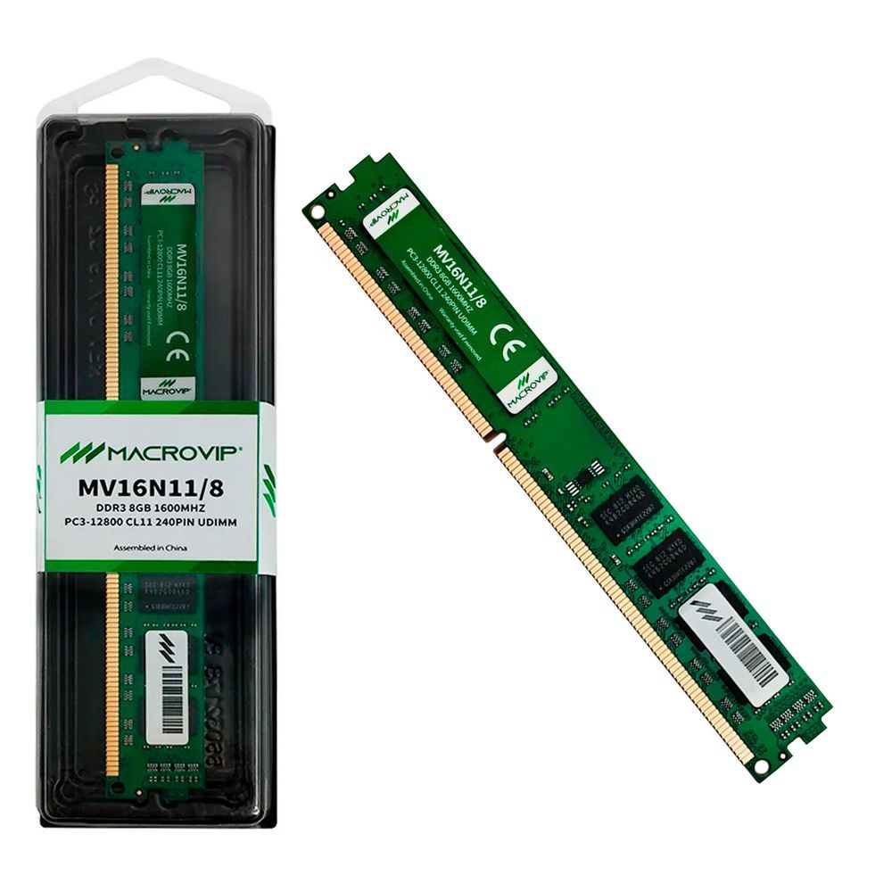 Memória RAM MV16N11-8 8GB DDR3 1600MHz CL11 UDIMM Desktop Alto Desempenho Macrovip