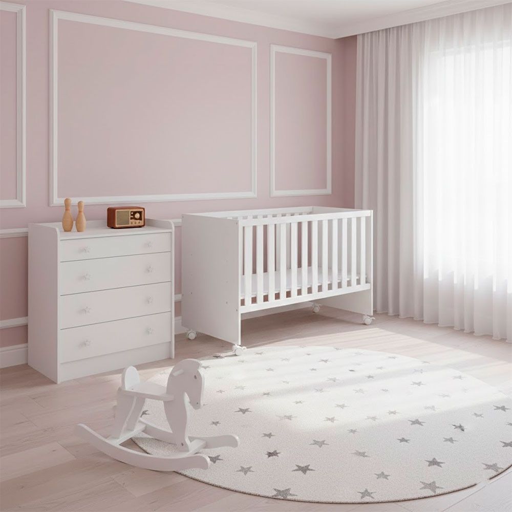 Mesa de Cabeceira Doce Sonho sem Porta 4 Gavetas MDP 15 TAMANHO 90CM Branco Qmovi