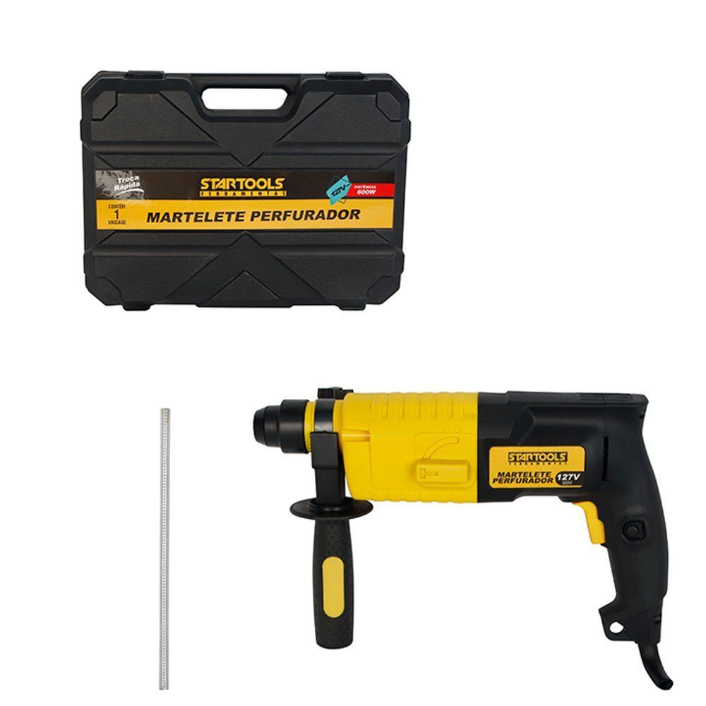 Martelete Perfurador AR0866 600W com Sistema de Troca Rápida de Brocas e Empunhadura Ergonômica Preto Startools