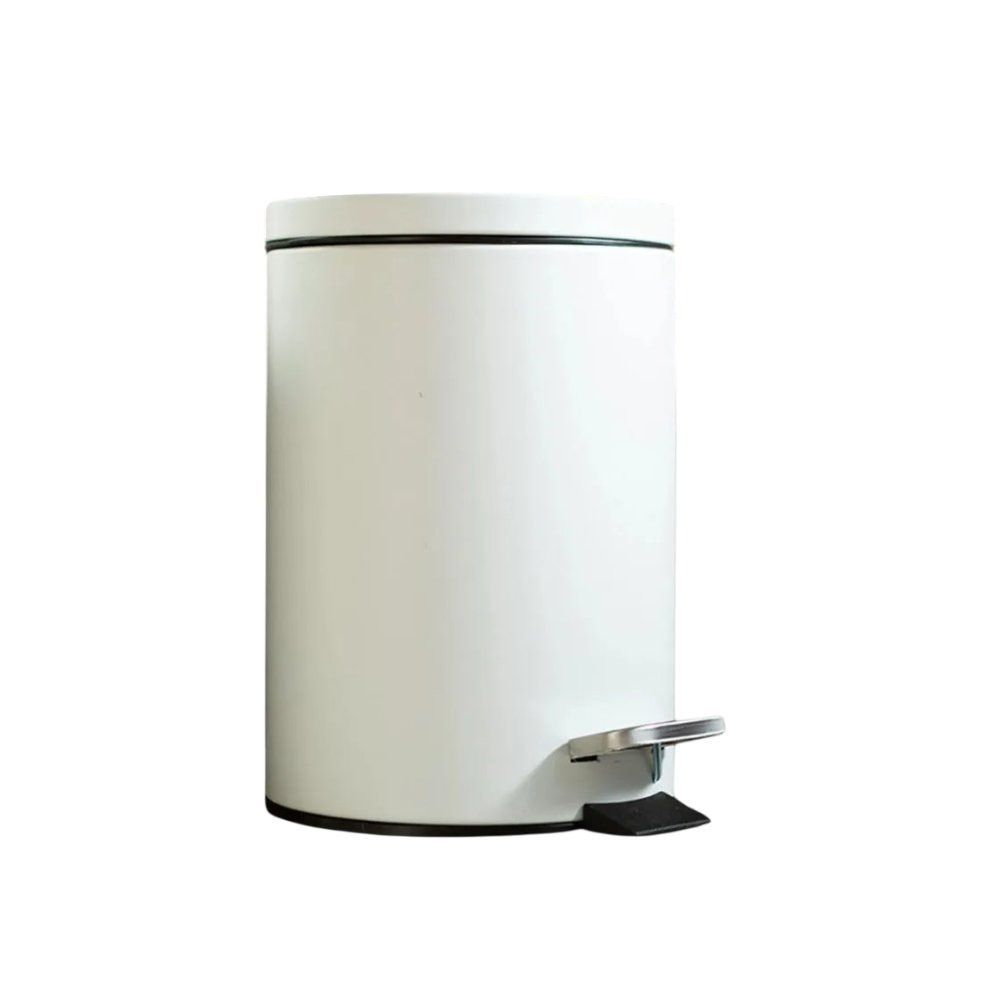 Lixeira Redonda com Pedal Multiuso 5L Aço Inox Abertura por Pressão Balde Interno Removível Branco Matte Powermaid