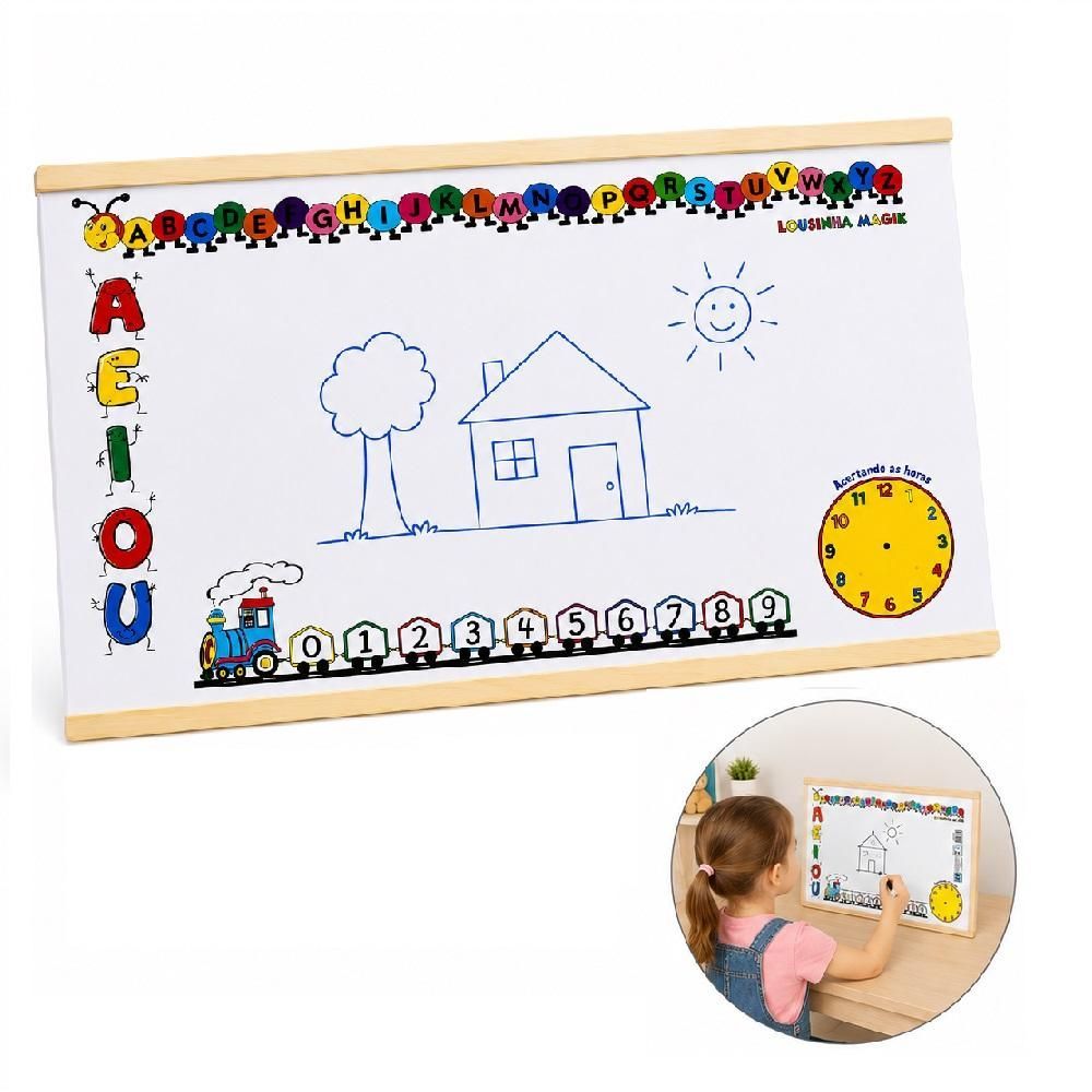 Quadro Branco Lousa Infantil Educativa Mini Alfabeto Numeral Vogais Pedagógica Escola Lembrancinha Aprender as Horas