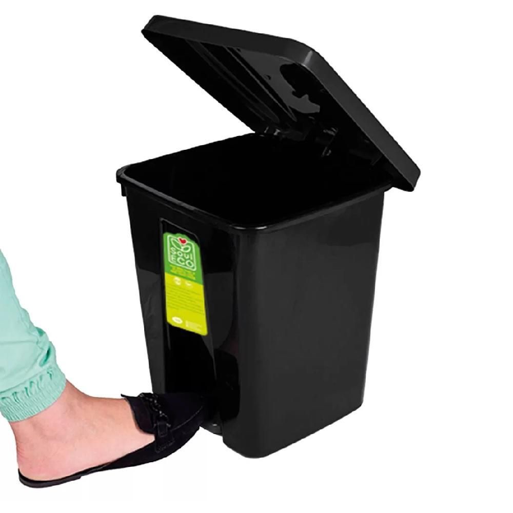 Lixeira Plus com Pedal 15L Plástico Abertura por Acionamento Reforçada Preta Yeet