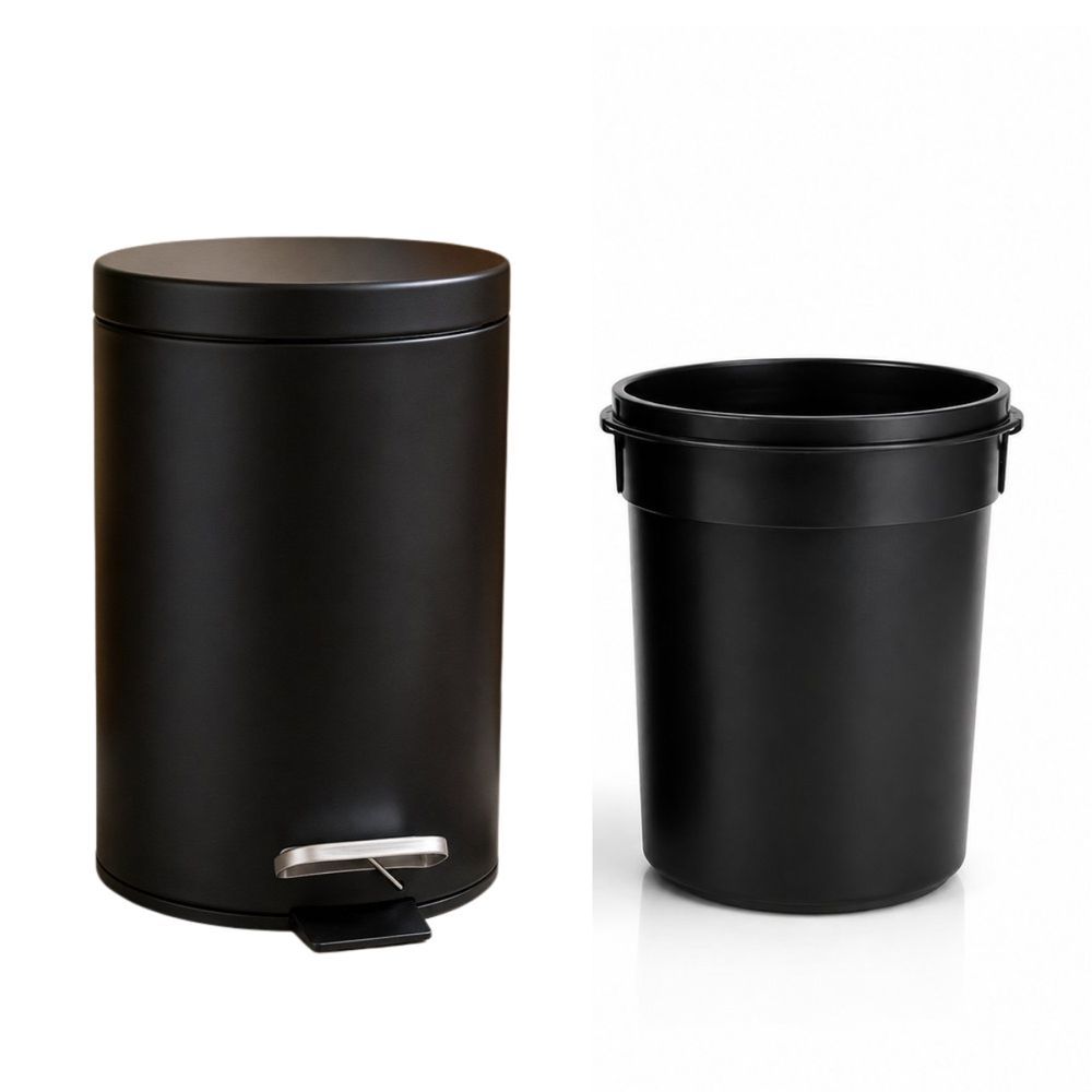 Lixeira com Pedal 5L Plástico Abertura por Pedal Balde Interno Removível Preto Black Bull