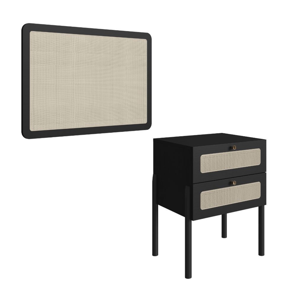 Kit Mesa e Cabeceira Solteiro Oslo 2 Gavetas MDP Moderno Preto Artesano Móveis 90CM