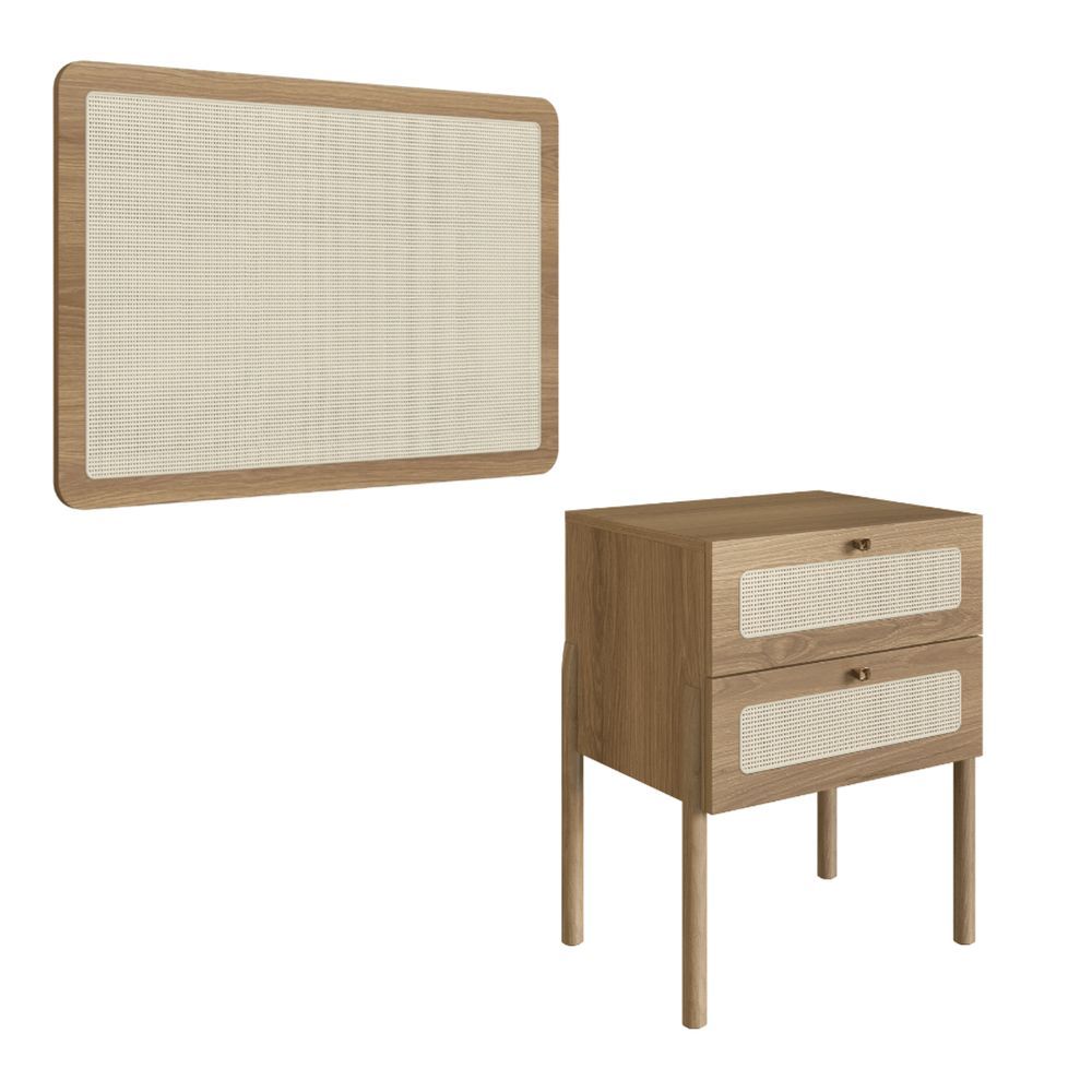Kit Mesa e Cabeceira Solteiro Oslo 2 Gavetas MDP Moderno Marrom Artesano Móveis 90CM