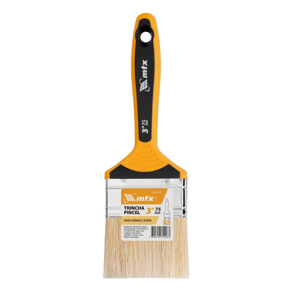 Trincha para Verniz 3'' Cerdas Mistas Cabo 2 Componentes Distribuição Uniforme Vermelho MTX 76,2CM