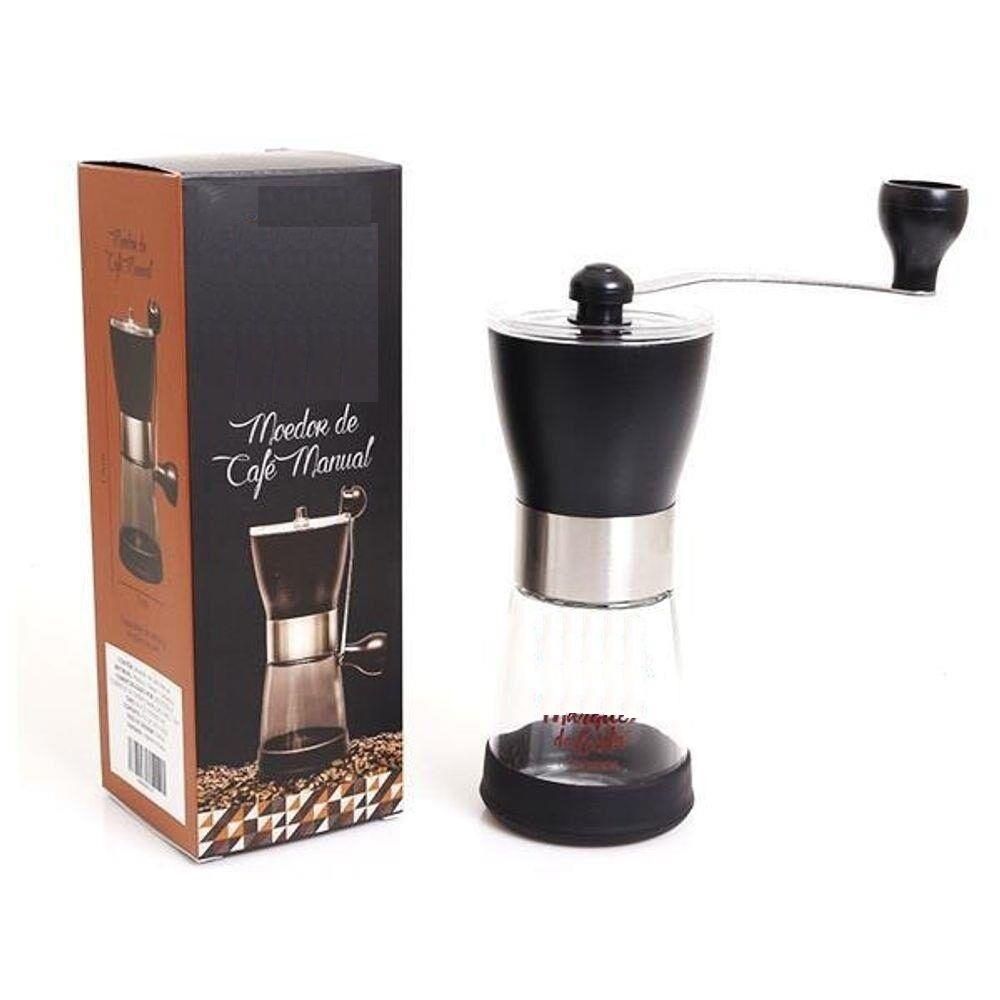 Moedor de Café Manual Inox com Recipiente de Vidro Acrílico e Metal Regulagem de Moagem Compacto para Cafés Especiais