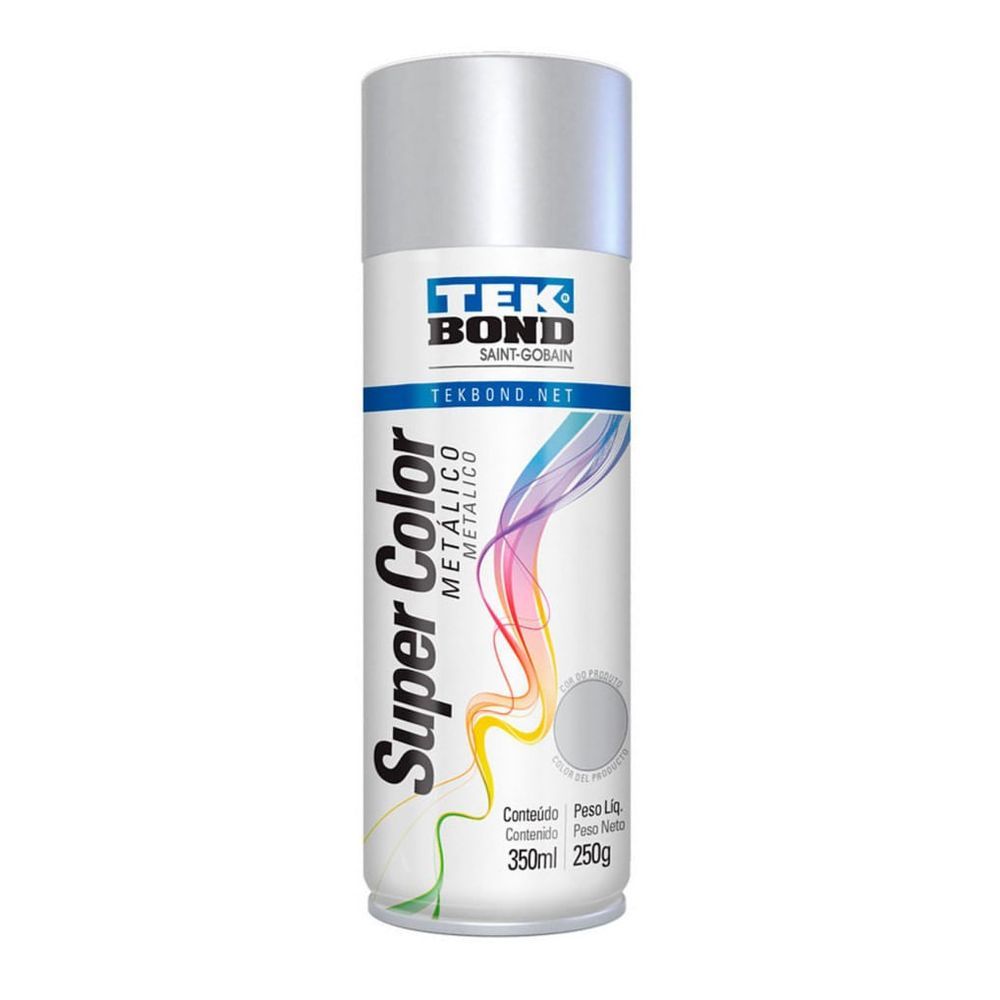 Tinta Spray Cromado Metálico com Efeito Premium para Artesanato e Decoração Prata Tekbond 350ML