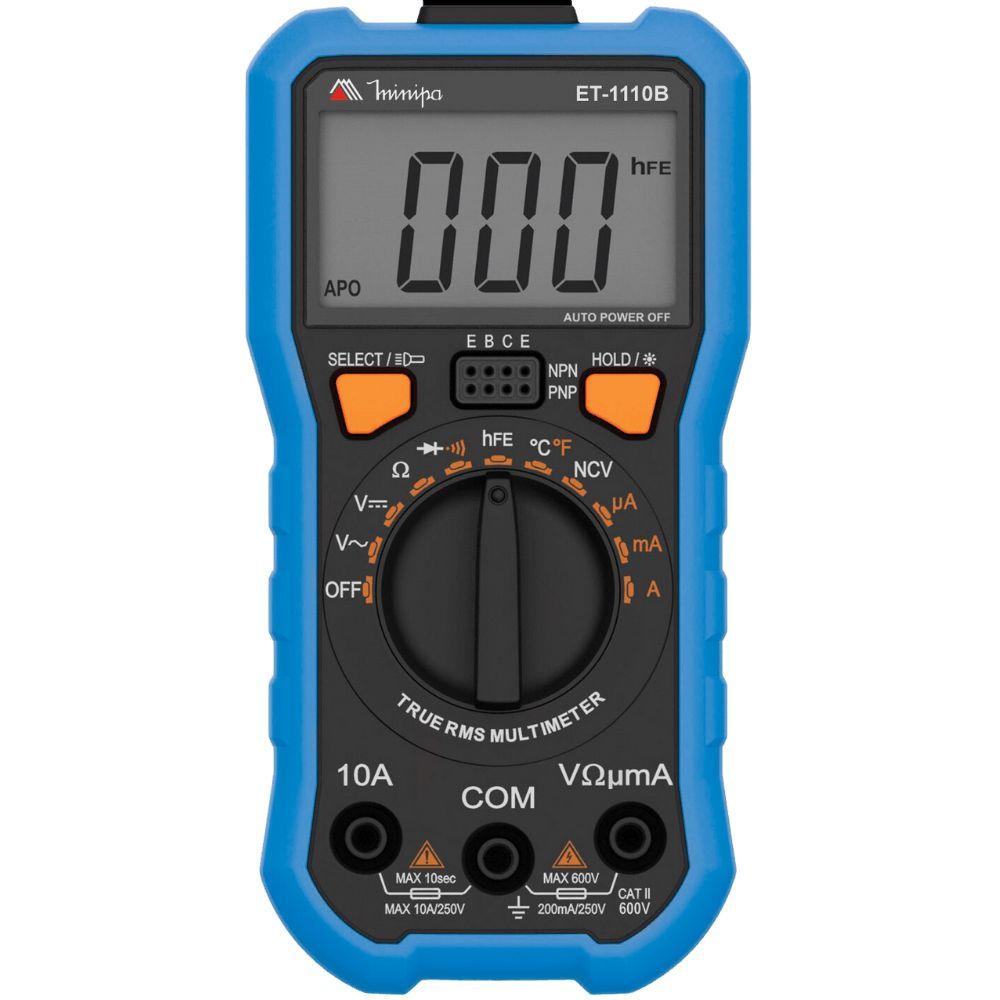 Multímetro Digital ET-1110B com Medição de Temperatura e NCV Display 3 1-2 Dígitos 2000 Contagens Minipa