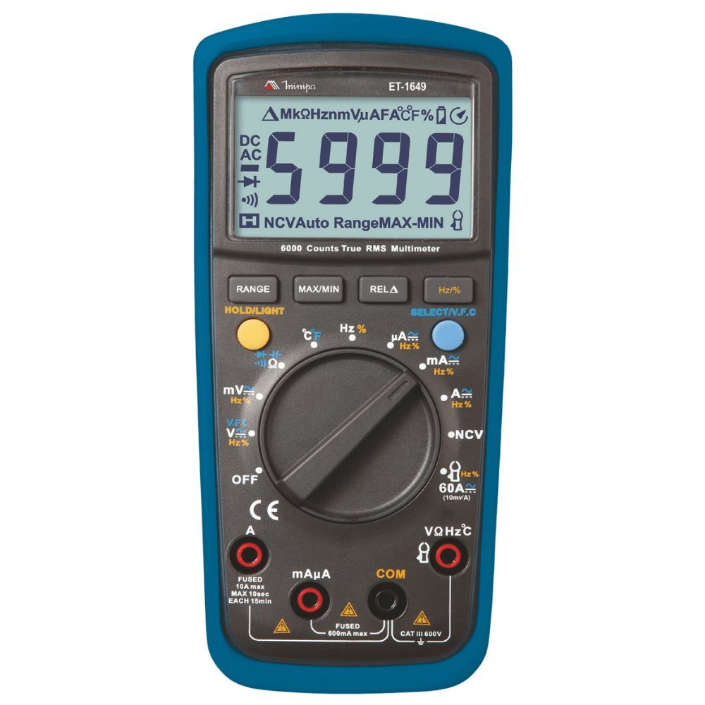 Multímetro Digital ET-1649 True RMS Auto Range com NCV VFC Display 3 5-6 Dígitos Preto Minipa