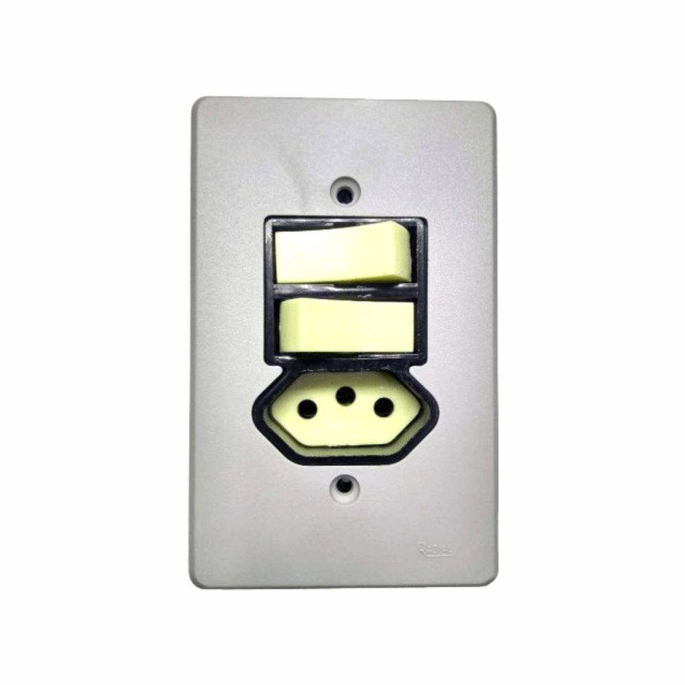 Interruptor 2 Teclas Simples com Tomada 2P+T 10A e Placa Cinza Radial 1801.122