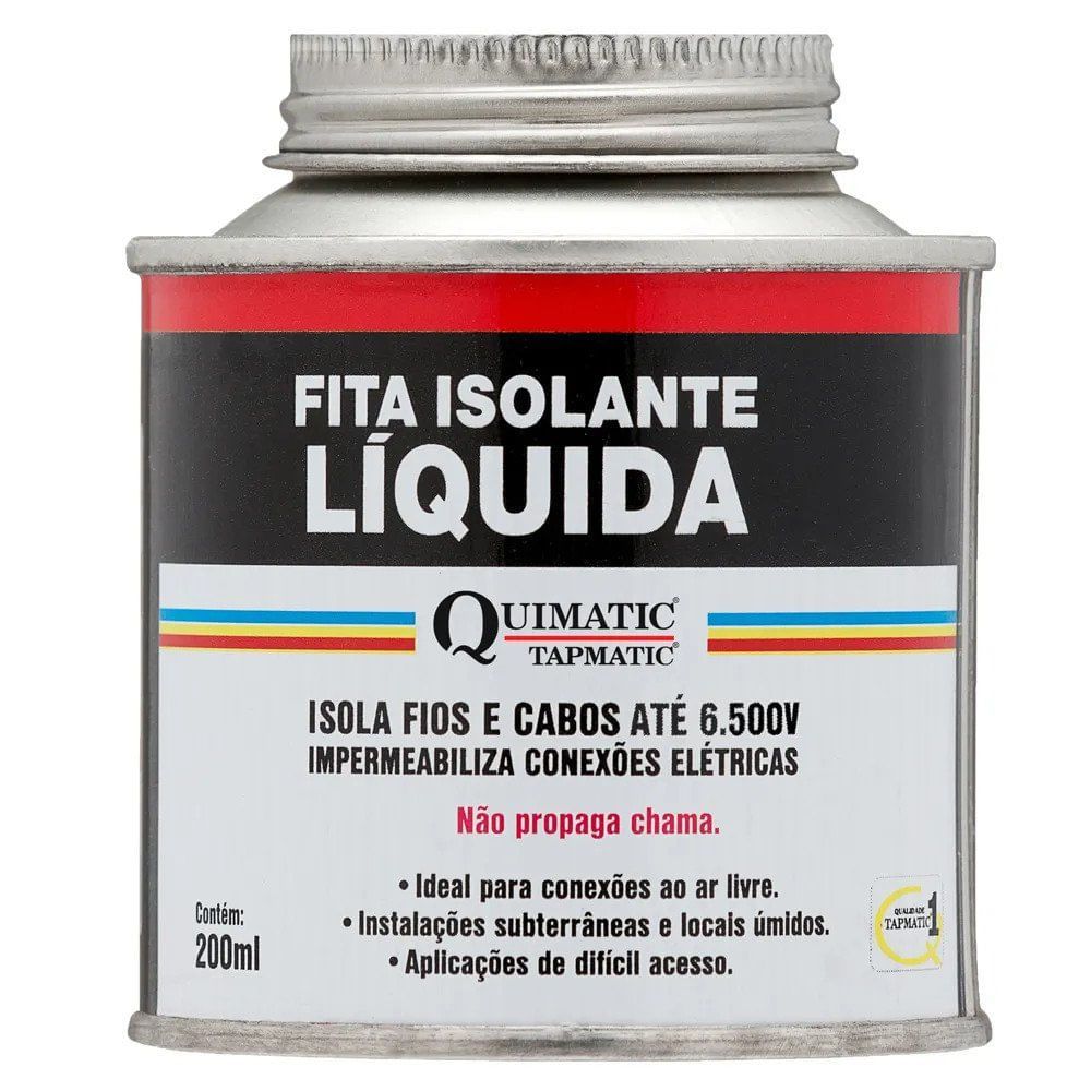 Fita Isolante Líquida BD1 Isola Até 6500 Volts com Pincel Incluso Preto Quimatic Tapmatic 200ML
