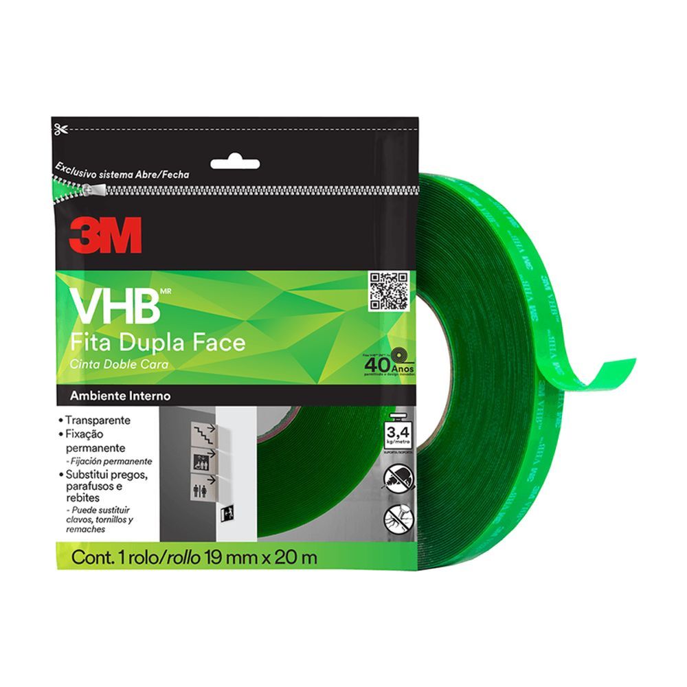 Fita Adesiva VHB4910 Dupla Face Fixação Permanente Transparente 3M Brasil 19MM X 20M
