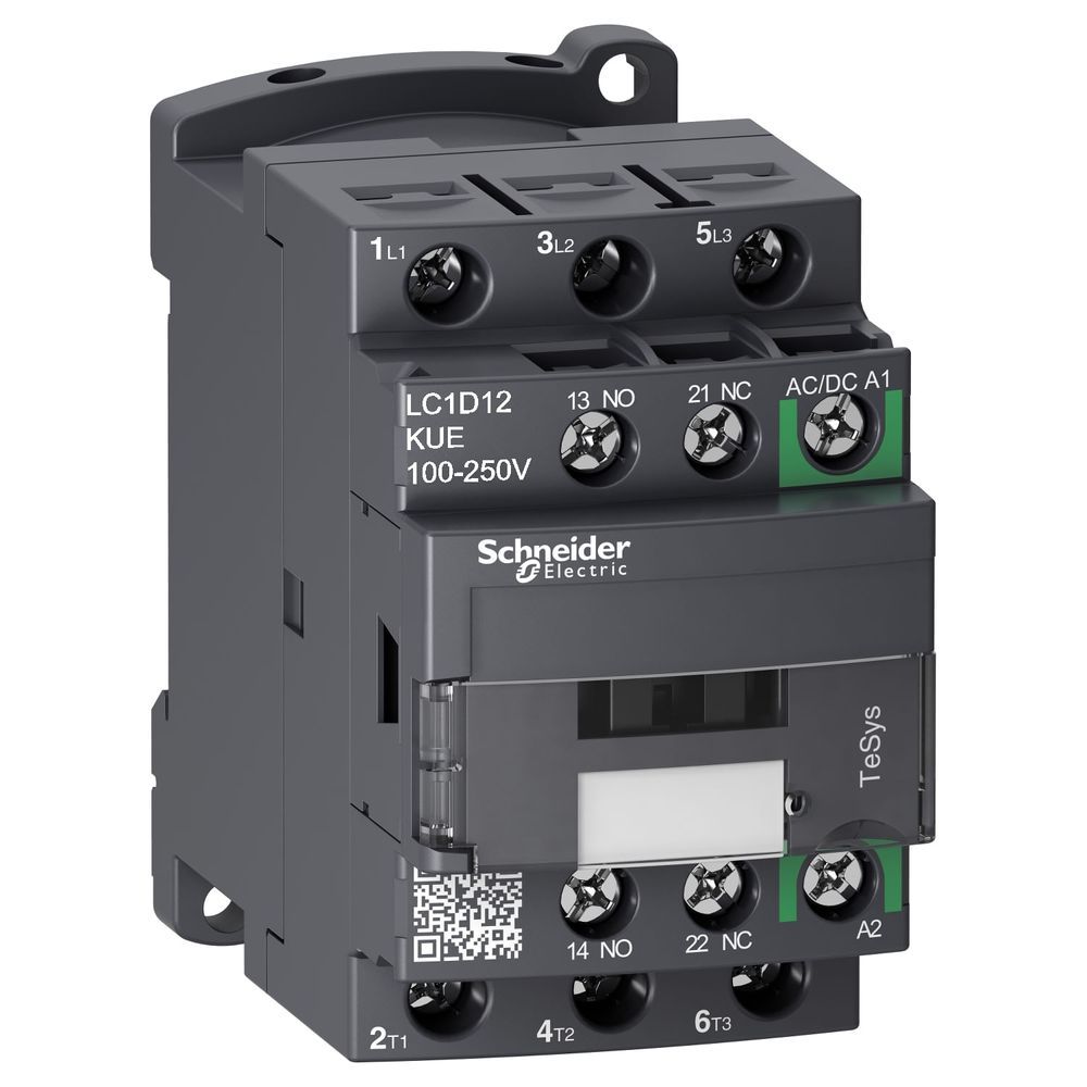Contator Tripolar Schneider Electric LC1D12KUE Controle de Motor 12A 100-250V CA-CC 50-60Hz 1NA+1NF Bivolt