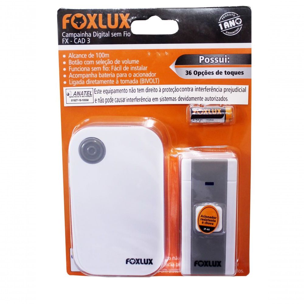 Campainha sem Fio FX-CAD-6 Bivolt com Alcance 40M Resistente a Chuva IP-44 para Escritorio e Residencia Foxlux