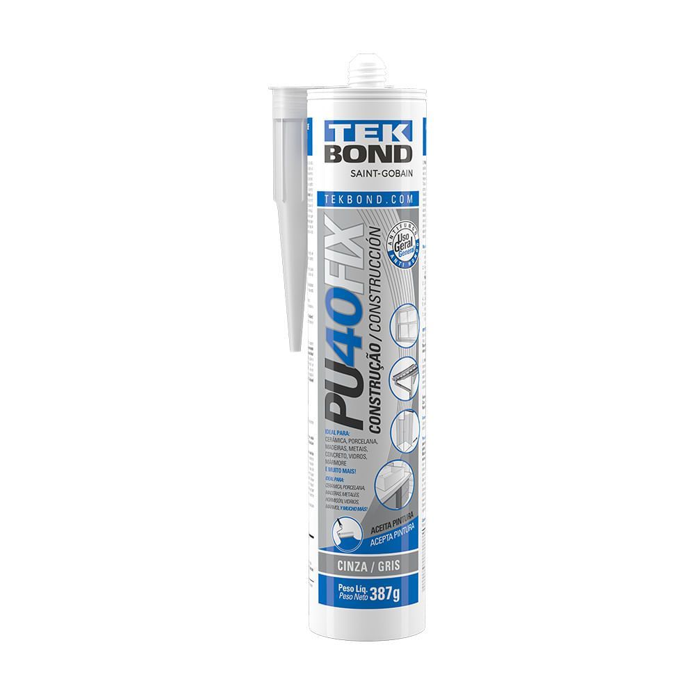 Cola Poliuretano PU40 Fix Construção Cola e Veda Antifungo Cinza 387g Tekbond Bivolt