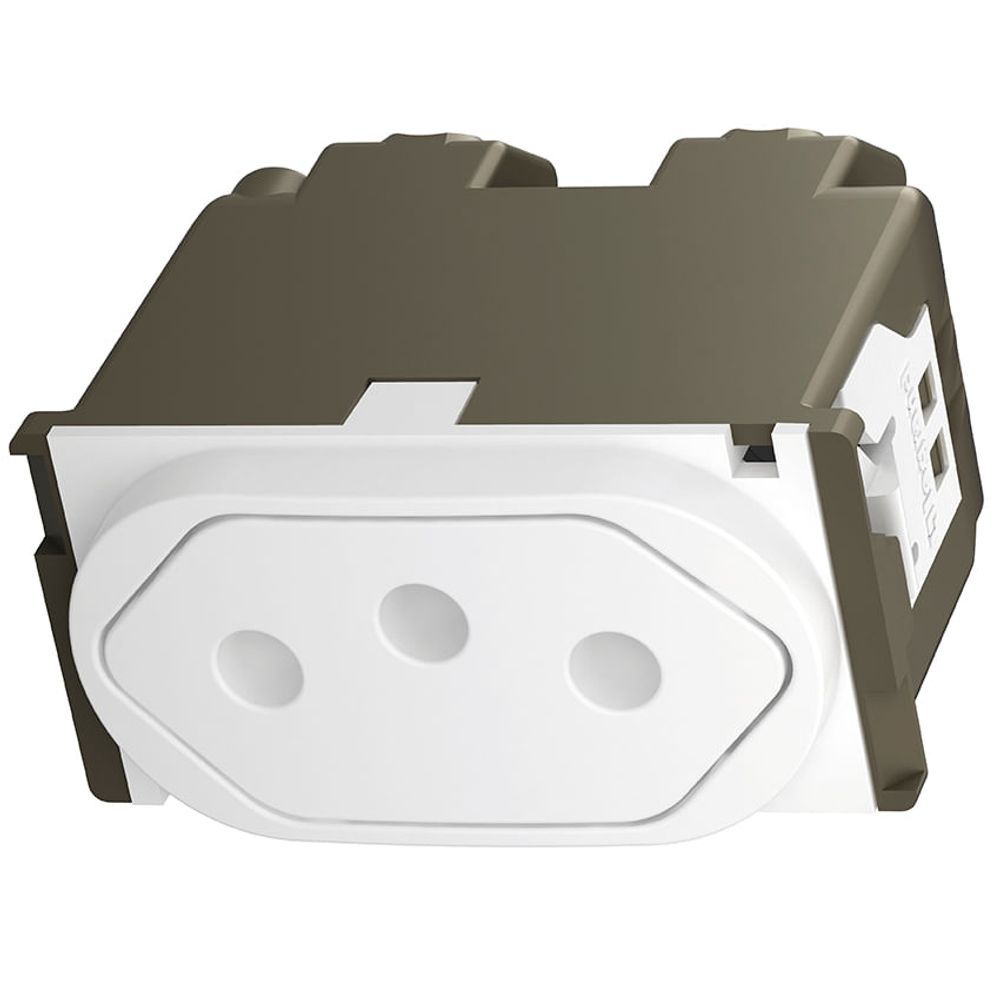 Módulo de Tomada Nereya 2P+T 10A com Fundo Móvel Branco Pial 663052 Bivolt