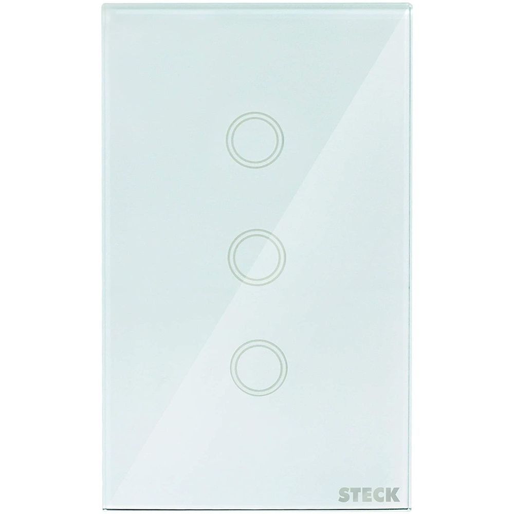 Interruptor Touch Wi-fi Smarteck 3 Módulos com Comando de Voz e Temporizador Branco Steck SMCI3BS1
