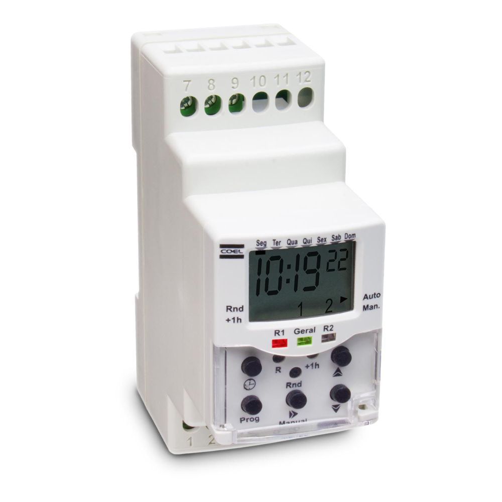 Relé Programador Horário Digital BWT20HR-P 20 Programas Bivolt 16A Branco Coel
