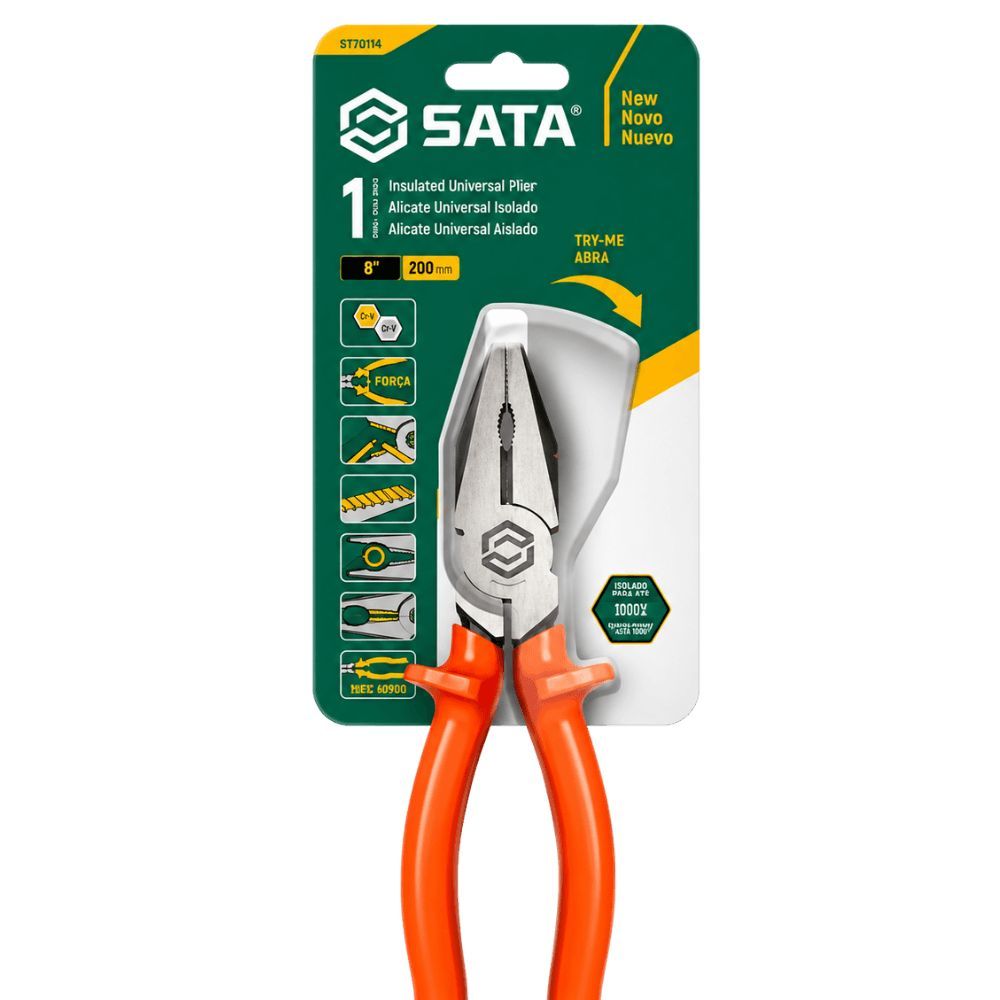 Alicate Universal ST700022BU Isolado 1000V Cabo Ergonômico com Abas Protetoras Inox Sata