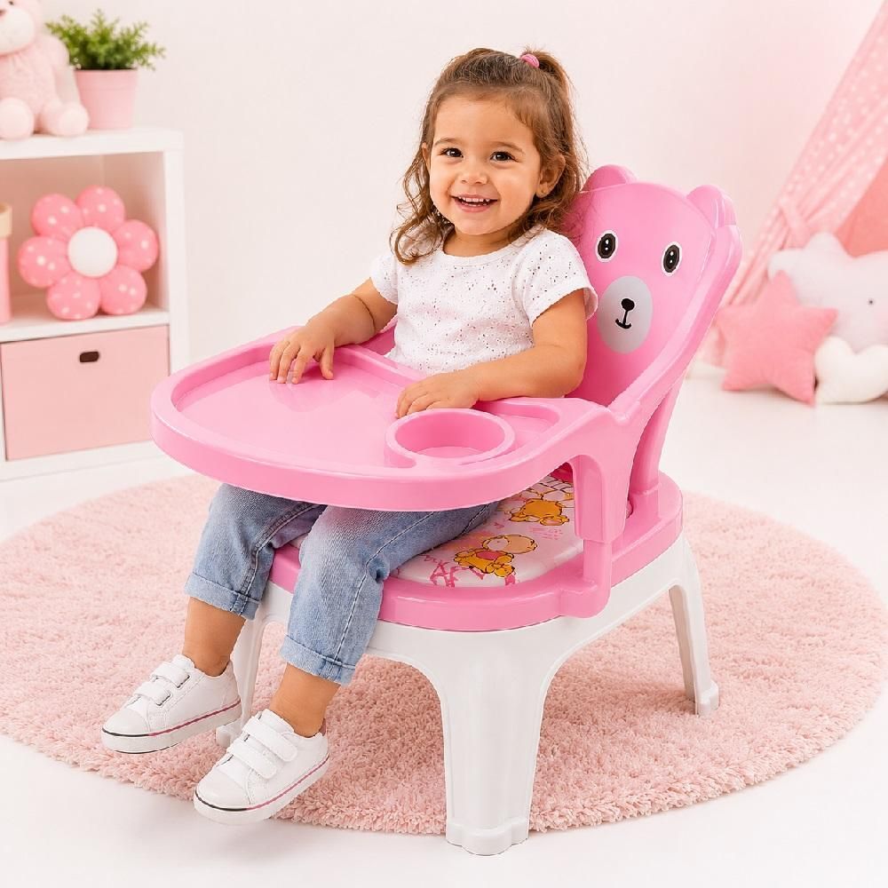 Cadeira de Alimentação Infantil Lanche Multiuso 6 Meses a 5 Anos com Bandeja Removível Fixa Rosa Yeet