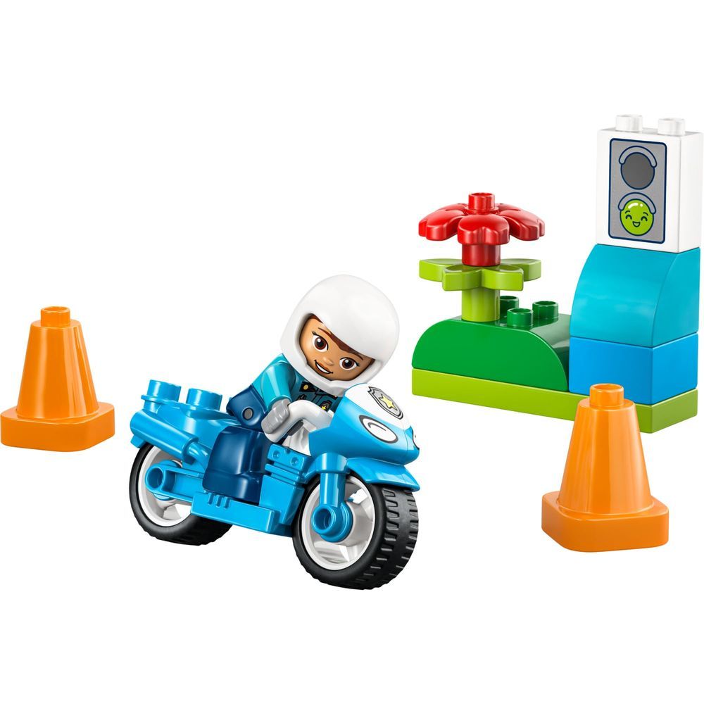 Brinquedo Educativo Lego Motocicleta Azul da Polícia com Figura de Policial e Semáforo 11 Peças Azul Lego