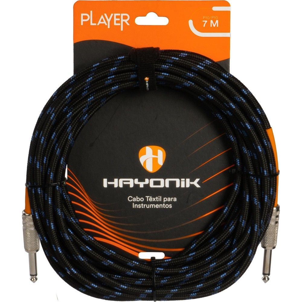 Cabo Player P10 para Instrumento Têxtil com Alta Durabilidade 7m Preto e Azul Hayonik