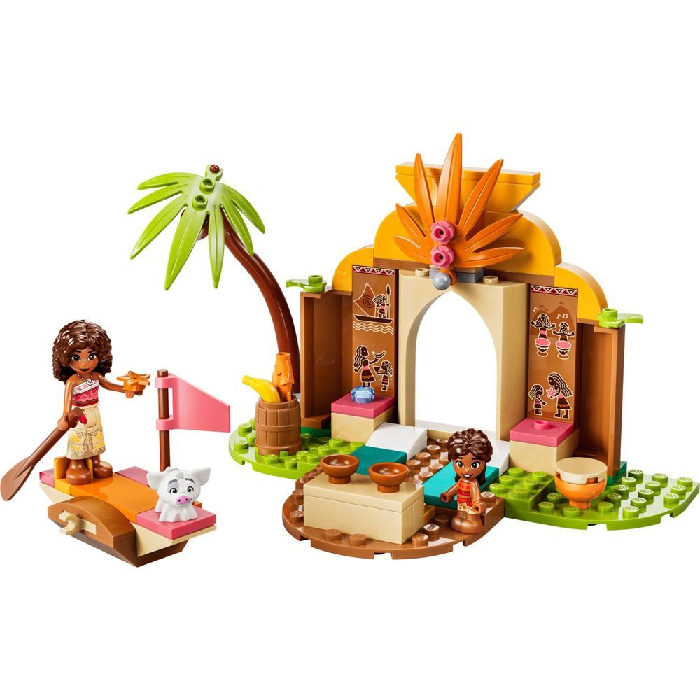 Brinquedo de Montar Lego 43282 Casa de Aldeia e Barco com Personagens Moana Simea e Pua Marrom Plástico 85PEÇAS