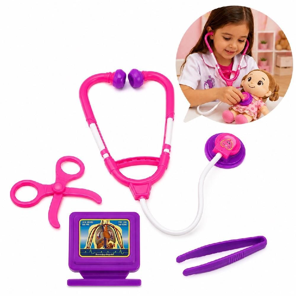 Brinquedo Educativo Kit Médico Infantil Rosa Completo com Estetoscópio e Raio-X em Plástico Atóxico Rosa Dony Toys