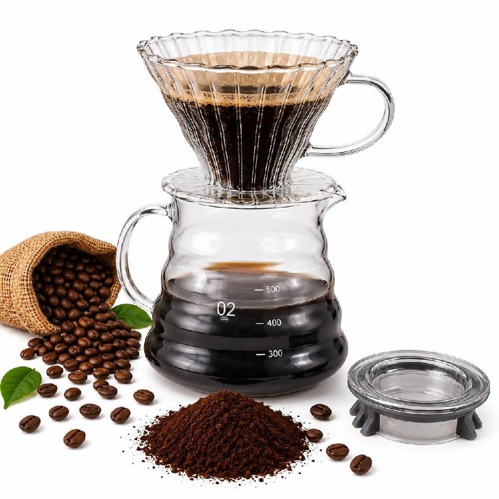 Cafeteira Kit Jarra com Suporte Coador Grande 650ml para Café Artesanal em Vidro com Tampa Hermetica Multiuso Yeet 650ML
