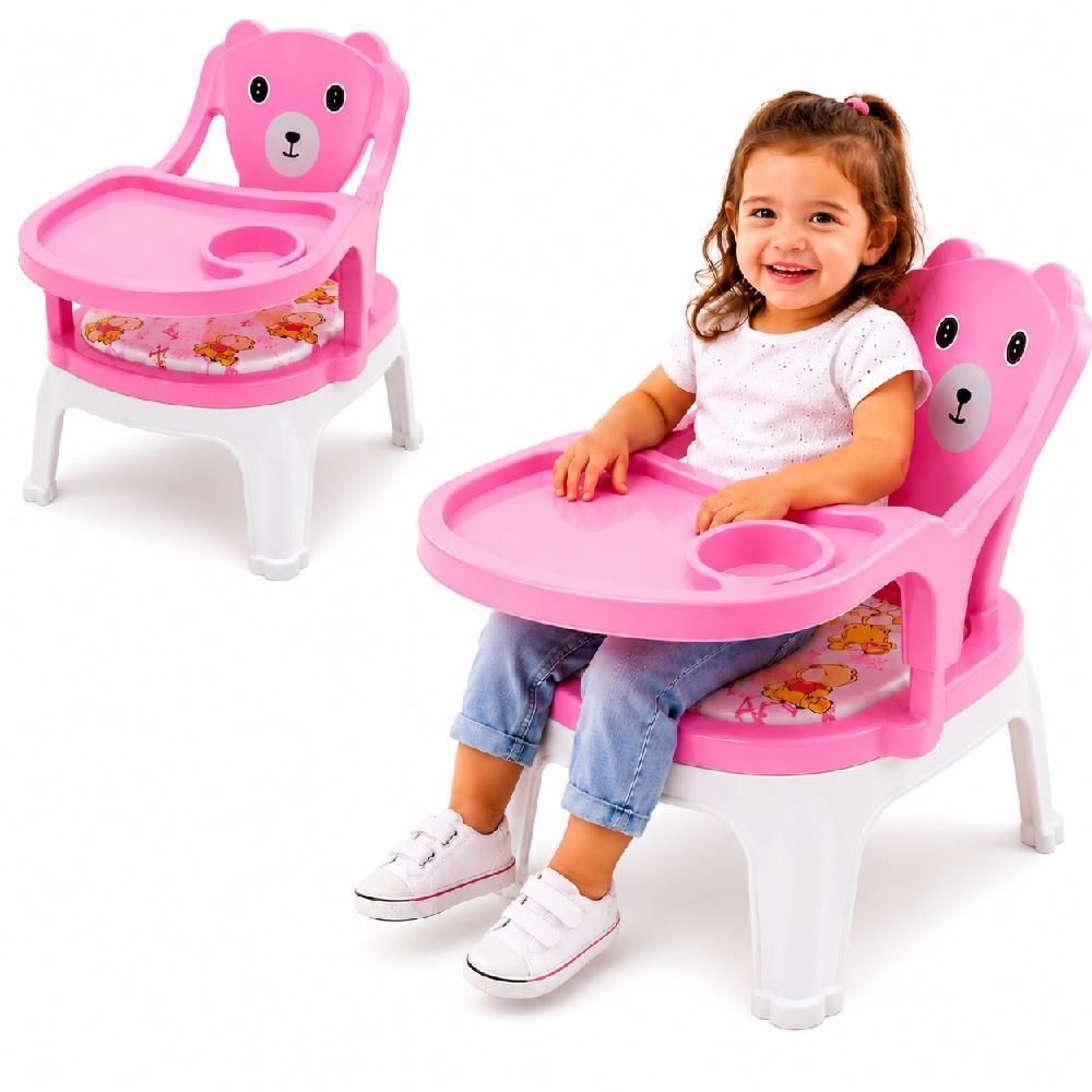 Cadeira de Alimentação Infantil com Bandeja Removível Mesinha Educativa Assento com Som Lanche 6 Meses a 5 Anos Rosa