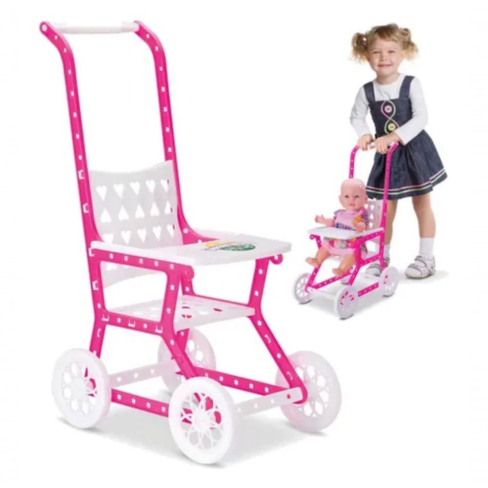 Carrinho de Boneca Tum Infantil com Estímulo à Imaginação e Criatividade Rosa 1 Unidade