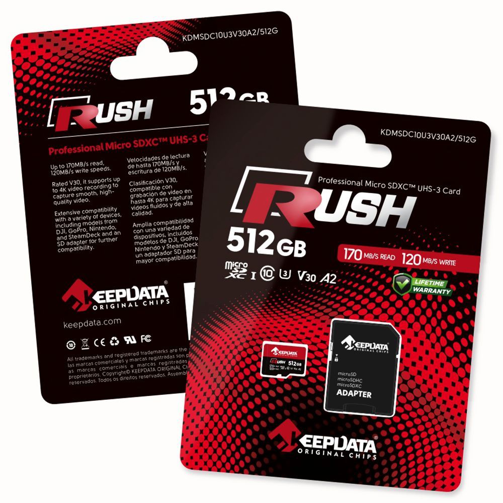 Cartão de Memória Micro SD Keepdata Rush C10 U3 V30 A2 com Alta Velocidade e Desempenho Confiável Preto 256GB