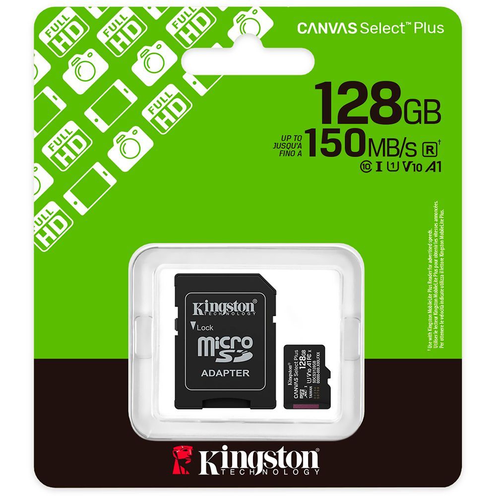 Cartão de Memória Micro SD Kingston Canvas Select Plus C10 U1 V10 A1 SDCS3-128GB
