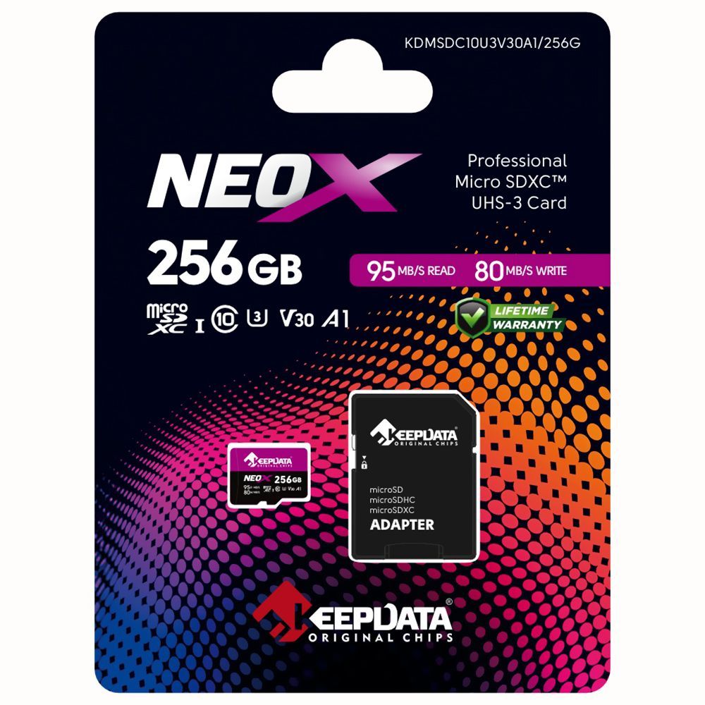Cartão de Memória Micro SD Neox C10 XC I U3 V30 A1 com Velocidade U3 V30 A1 256GB Keepdata