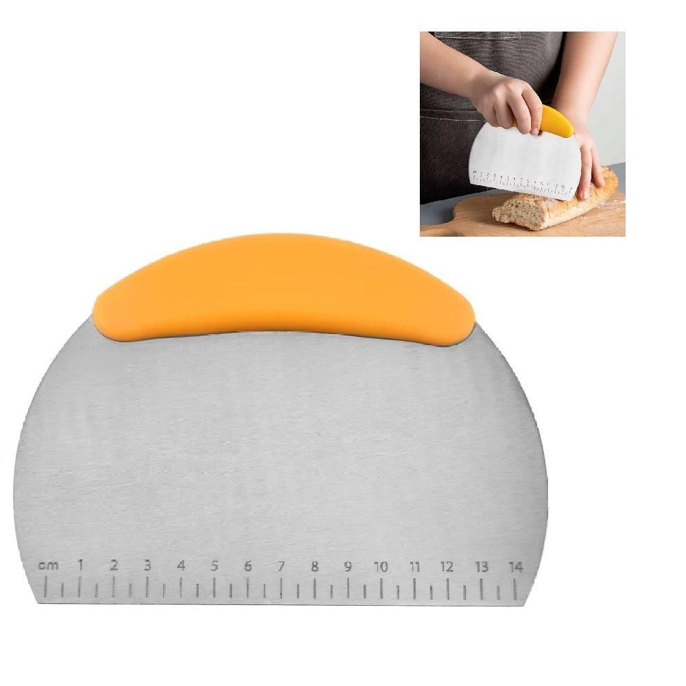 Cortador de Pizza Professional Multifuncional com Régua de Medidas em Aço Inox para Massas Pães Tortas Verduras Inox