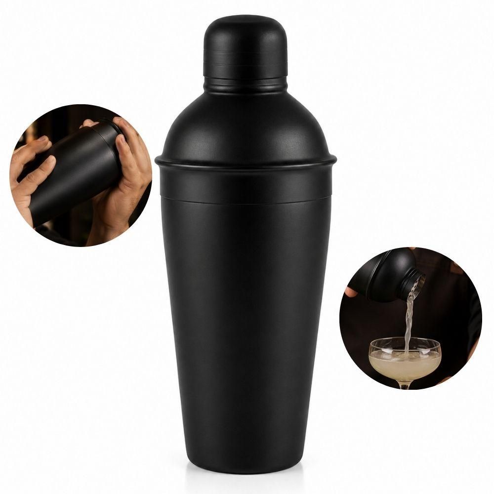 Coqueteleira Black Drinks Profissional em Aço Inox com Tampa Fosca 550ML para Bar e Bartender Preto Yeet