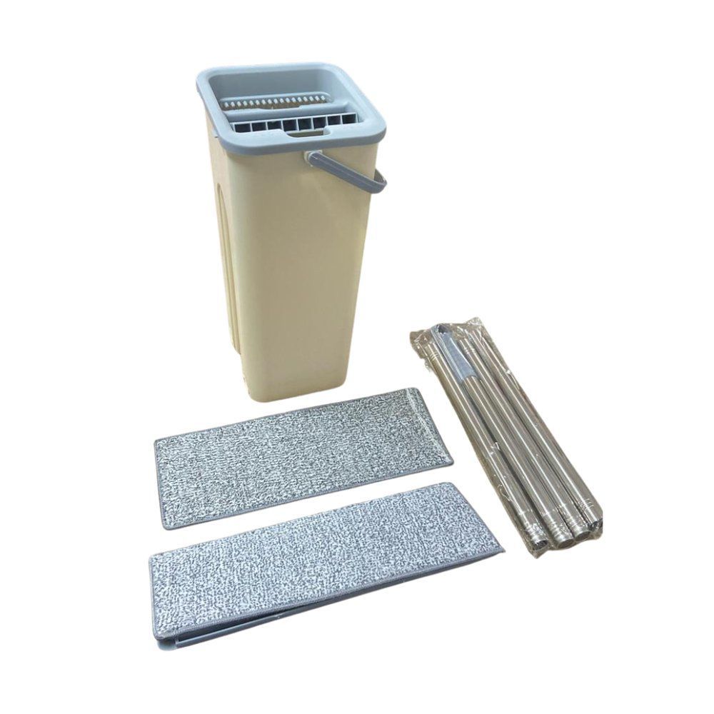 Esfregão Tipo Mop Articulado com Balde 02 Refis de Tecido Plástico Metal Limpeza com Cerdas para Pisos Frios Branco Top
