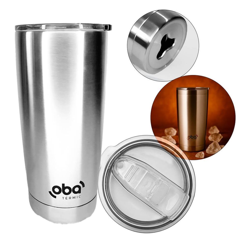 Copo Térmico Oba Térmic Parede Dupla Isolamento a Vácuo Mantém Bebidas Geladas por Até 24h com Gelo Aço Inox 18-8
