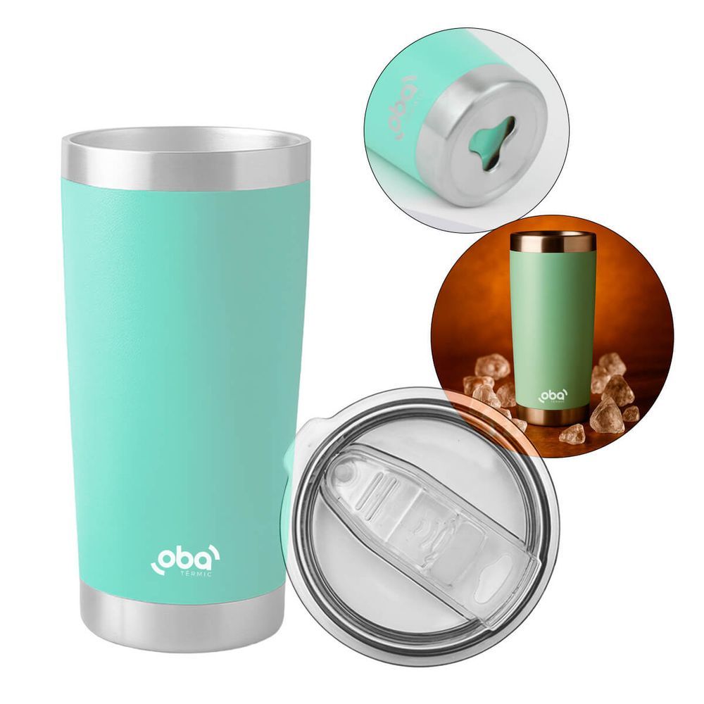 Copo Térmico Oba Verde com Parede Dupla e Isolamento a Vácuo para Água Cerveja e Café Verde Oba Mix 591ML