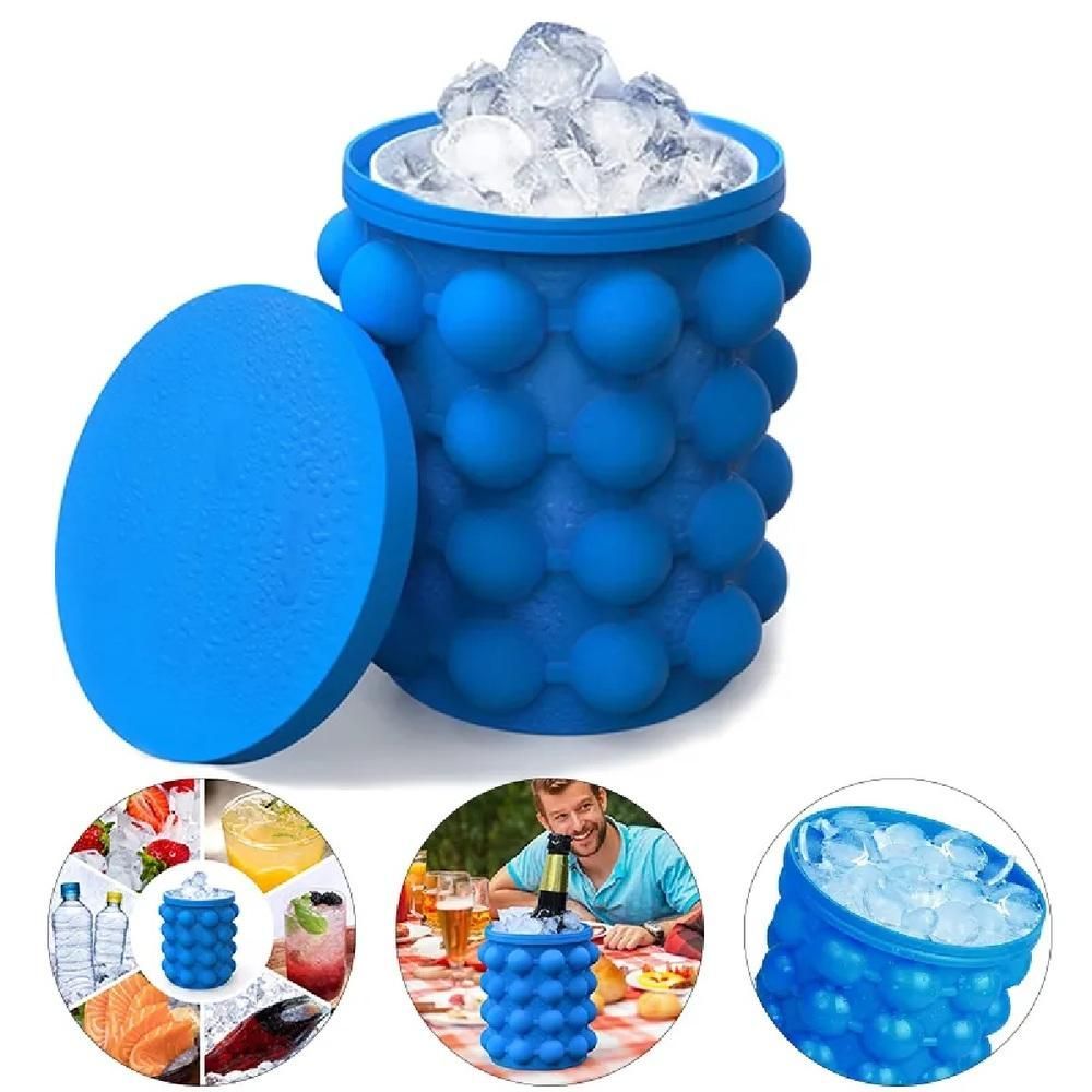 Forma de Gelo Yeet 4 em 1 para Bebidas Silicone com Tampa Armazenamento de 120 Cubos Azul