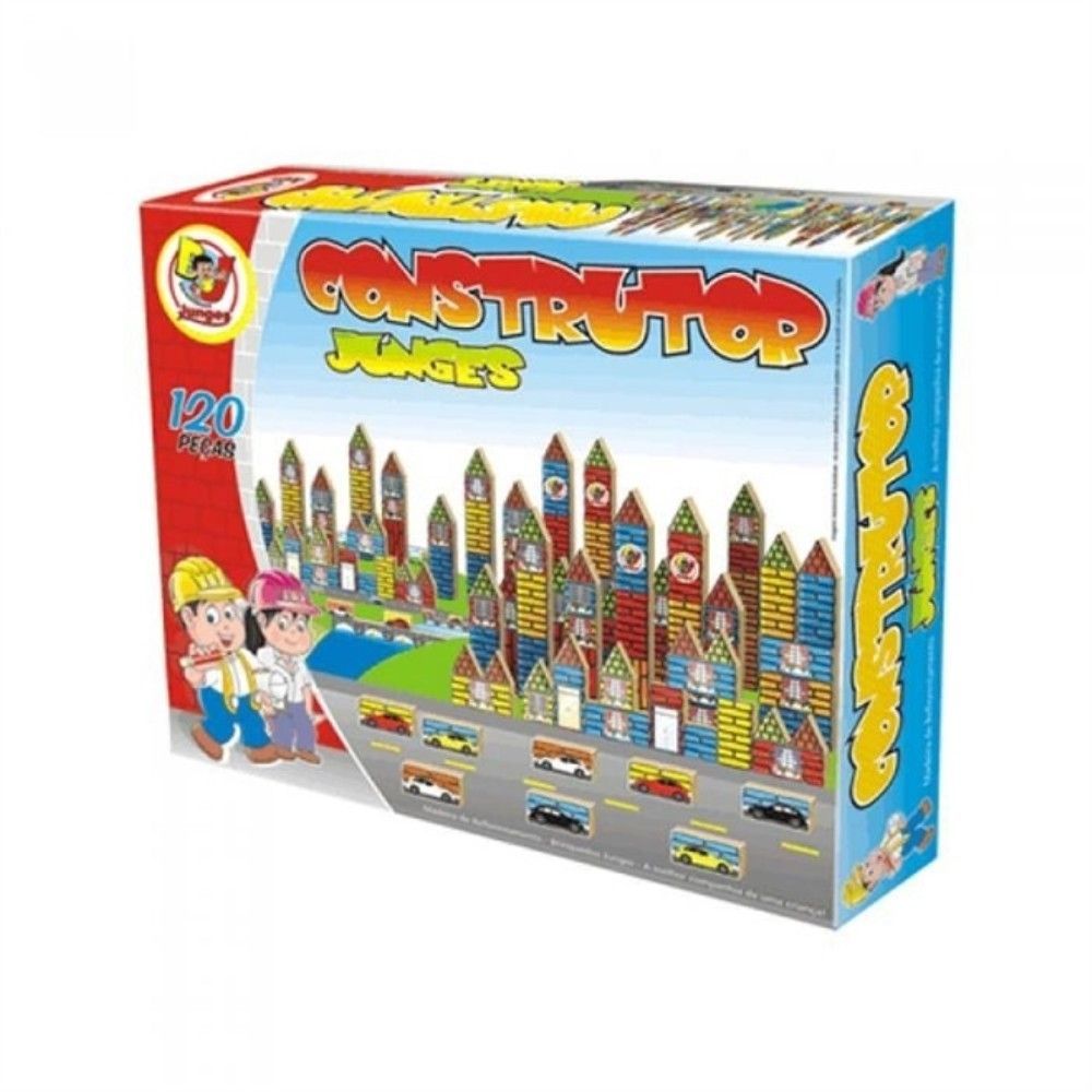 Kit Blocos de Madeira Conjunto Construtor 120 Pecas Pedagogico Infantil Brincando de Engenheiro com Elementos Urbanos