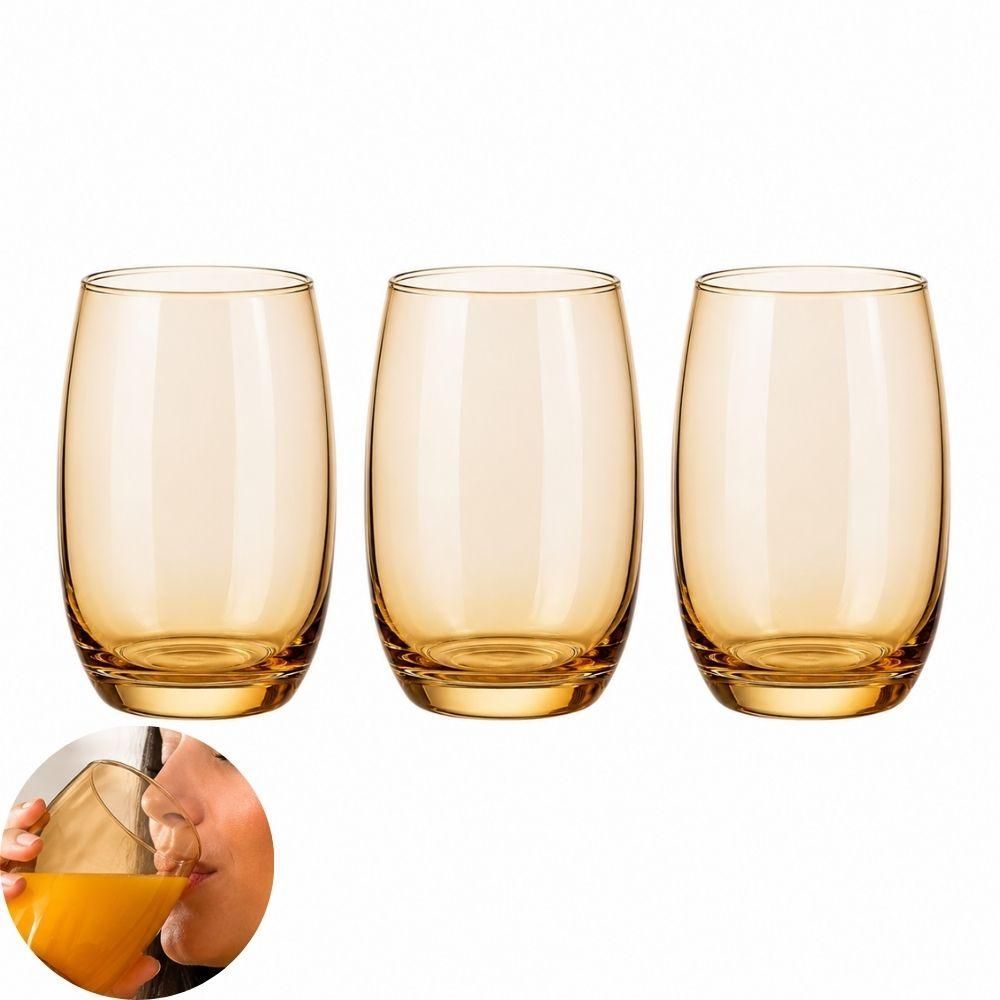 Kit 3 Copos de Vidro Califórnia para Drinks e Bebidas Retrô Âmbar Praticasa 475ML