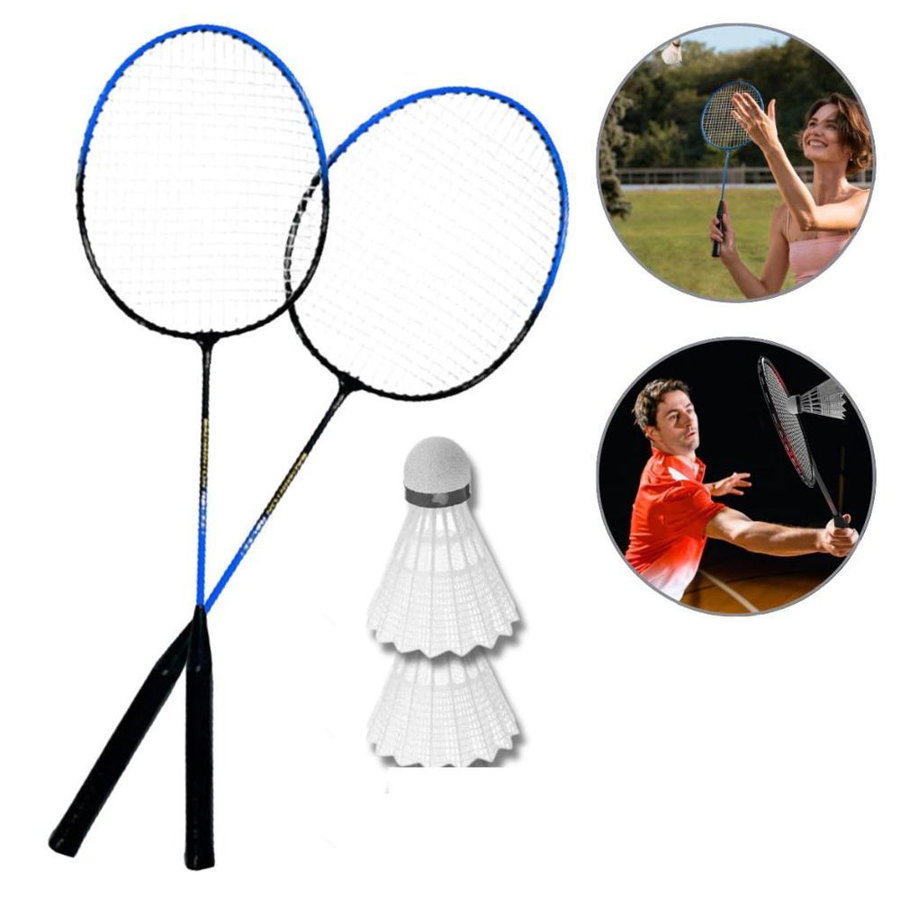 Kit Badminton 2 Raquetes com Petecas e Bolsa de Transporte Estrutura Leve e Compacta Azul Yeet