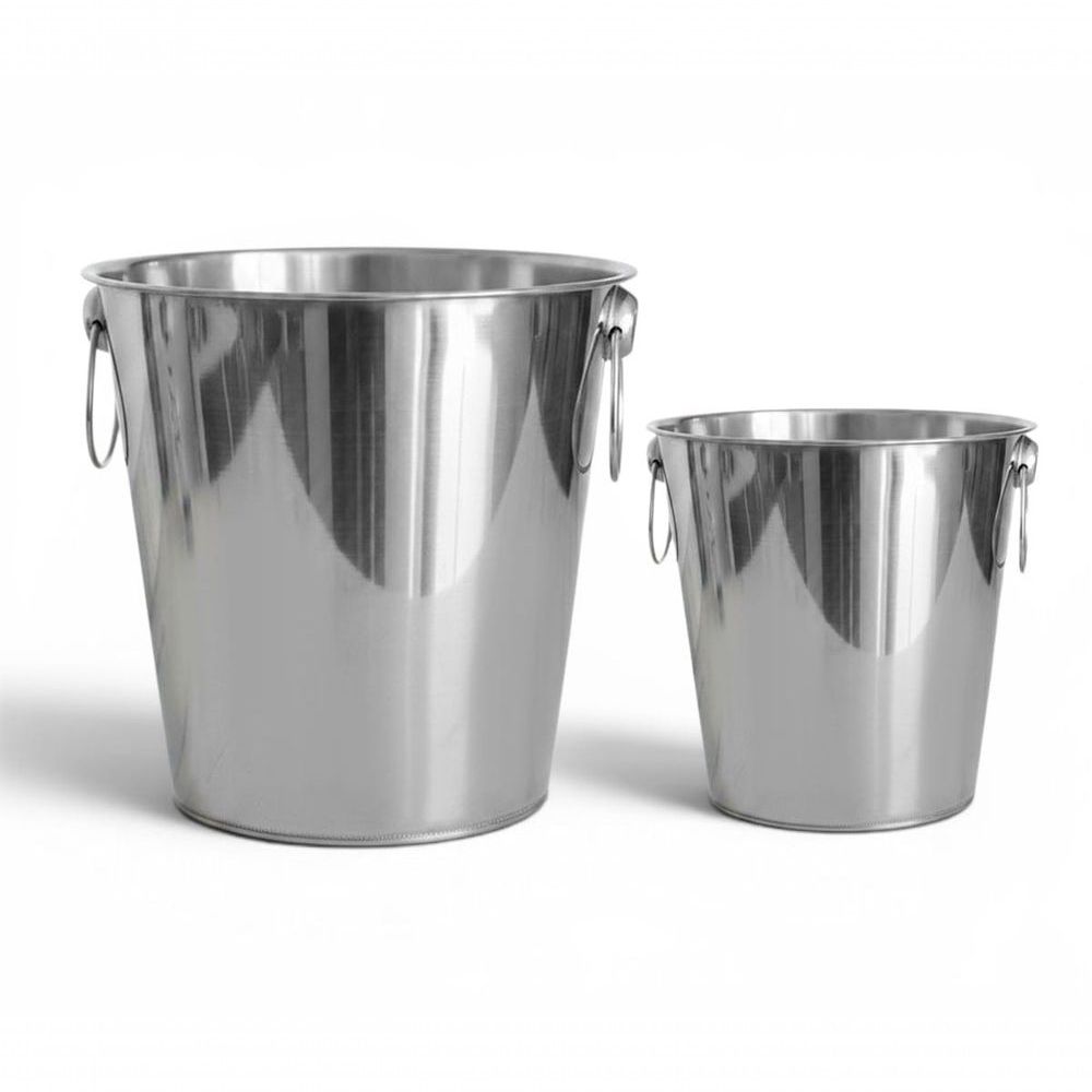 Kit Balde de Gelo Liso com Alça para Festas Aço Inox Prata 2L e 6L Imperial Home