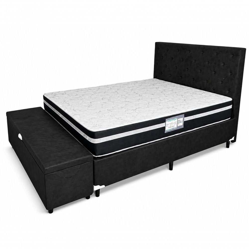 Kit Cama Box com Baú Casal com Cabeceira e Recamier Molas Bonnel Tecido Antialérgico Preto Colchão dos Sonhos